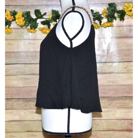 Vintage Havana Ladies Sheer Black Cropped Tank Top Size L Aztec Straps - Picture 6 of 10